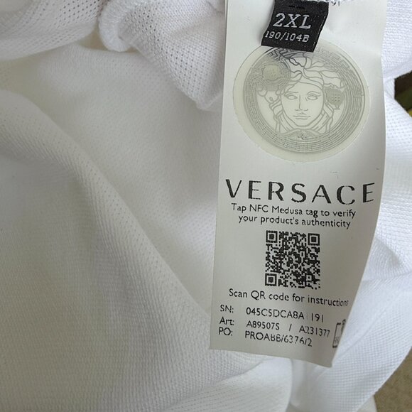 VERSACE A89507S Men's WHITE POLO SHIRT EMBROIDERED MEDUSA, Sm, XL, 2XL - Picture 10 of 14